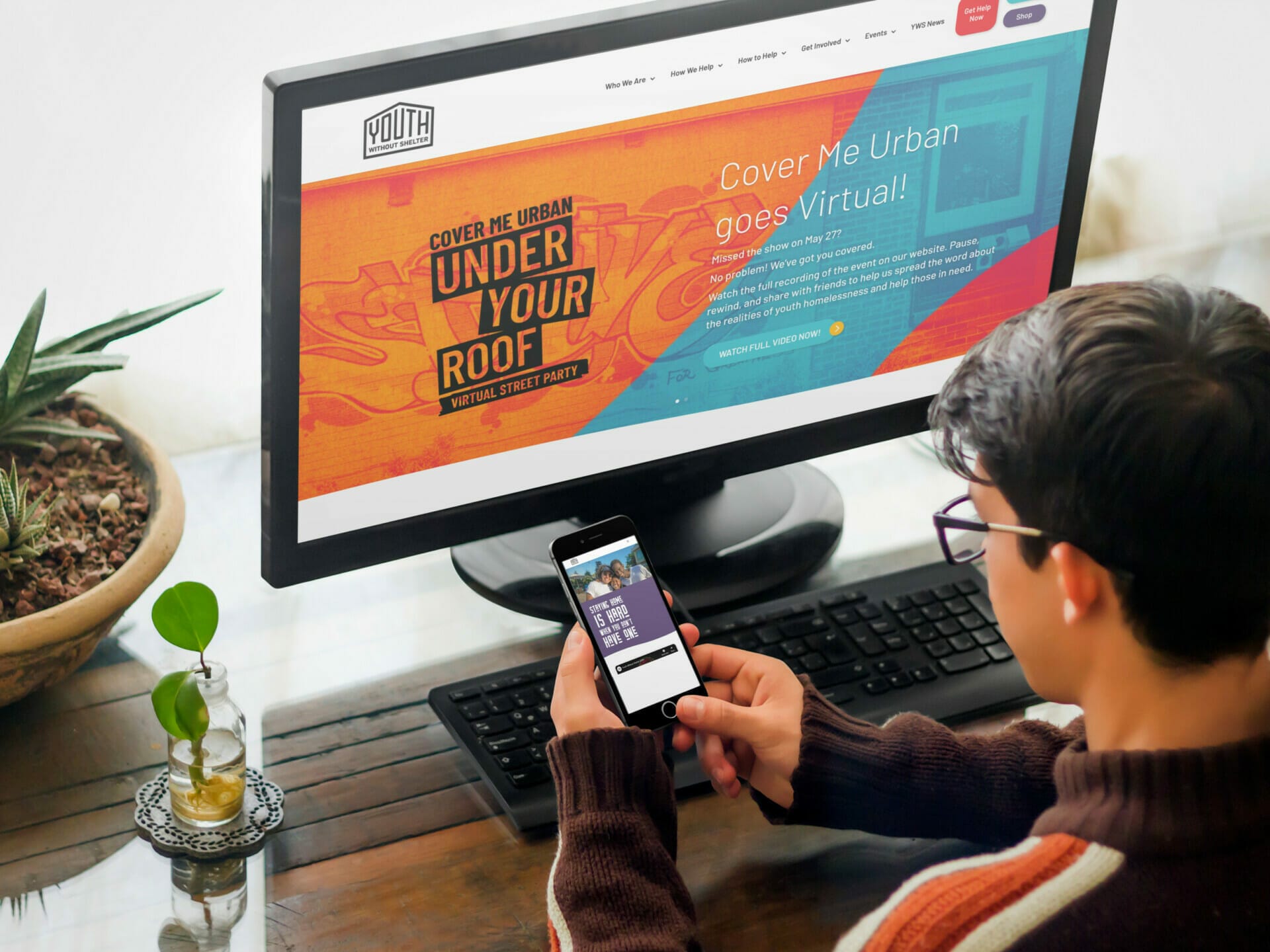 Youth without shelter Businessman using Youth without shelter website on mobile.